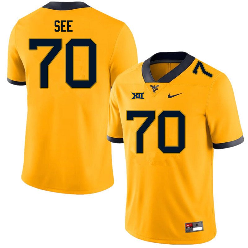 NCAA Men's Shawn See West Virginia Mountaineers Gold #70 Nike Stitched Football College Authentic Jersey WG23S23SL